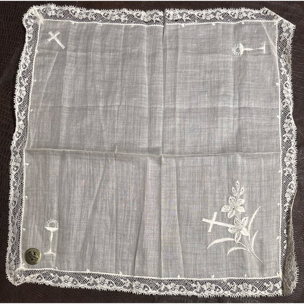 Vintage White Embroidered‎ Floral Handkerchief Hanky Wedding Bride Baptism NWT